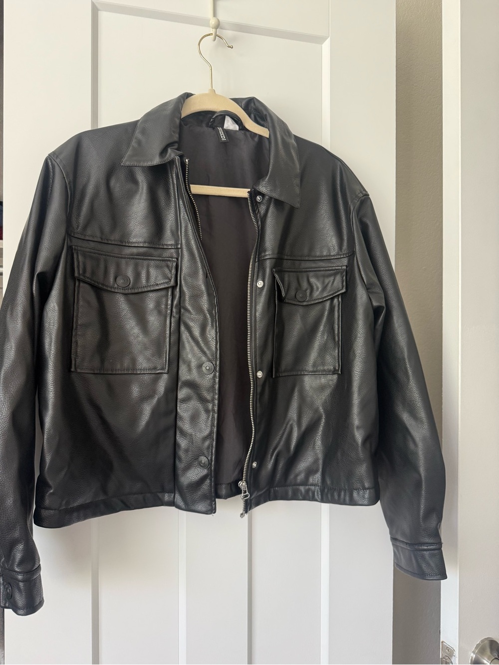 H&M Black Faux Leather Bomber Jacket